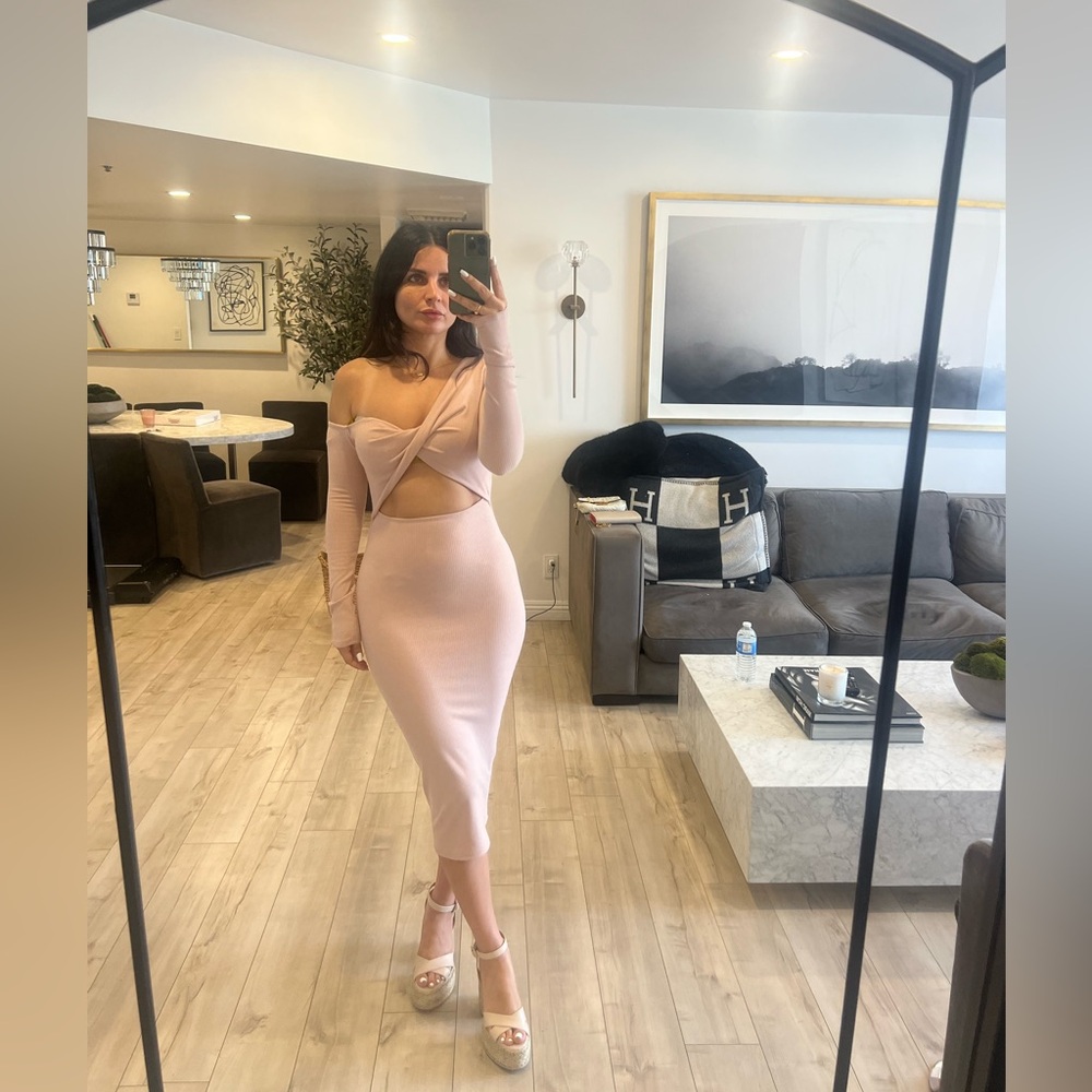 Blush pink ribbed body con dress size xs